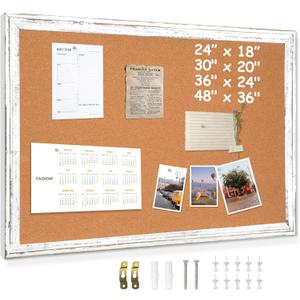DOLLAR BOSS White Cork Board for Wall - 24 X 18 Inches, Rustic Wooden Frame Bulletin Board, Decorative Hanging Pin Board for Office & Home Decor