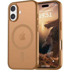 Vnnink for iPhone 16 Case,Magnetic Matte Military Grade Drop Protection Translucent Cell Phone Cover - Slim Rugged Durable Shockproof Bumper Cover-Brown