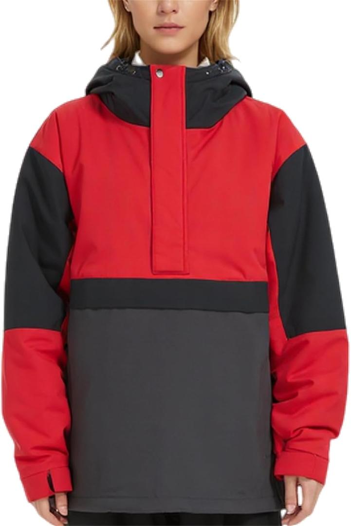 Womens Waterproof Ski Jacket Warm Winter Snow Coat Windbreaker Hooded Thick Snowboard Jacket (X-Large, Black Red)
