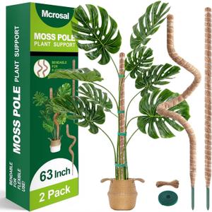 MCROSAL 2 Pack 63'' Bendable Moss Pole Monstera Plant Support for Indoor Climbing Plants, Tall Plant Stick Support Stake for Potted Plants, Pothos, Philodendron (Brown)
