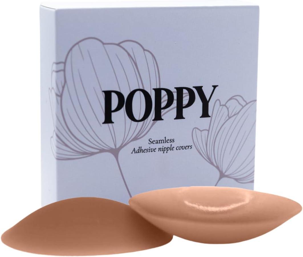 POPPY Nipple Covers | Pasties | Nipple Coverage for Women | Sticky bra | Adhesive bra | Strapless bra | Reusable | 1 pair (Bronze)