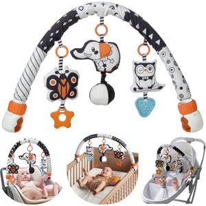 TUMAMA Car Seat Toys for Babies 0-6 Months, Stroller Toys for Infant 0-6 Months, Newborn Sensory Hanging Rattle Arch Toy with Butterfly Elephant Owls, Musical Toy for Baby 6-12 Months