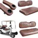 NOKINS Golf Cart Seat Covers for EZGO TXT 1994-2013/EZGO RXV, Vinyl Front&Rear Seat Cover with Flip-Up Armrests kit, with Cup Holder, for 1" Square Tube (Brown&Brown 8438)