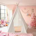 CO-Z Larger 85" H Kids Teepee Play Tent, 2.1m Large Indoor Canvas Teepee Tent for Adults, Tall Foldable Teepee Outdoor, 5 Sides Party Picnic Wedding Teepee Tent with Storage Bag | 2.1m Large Indoor Canvas Teepee, cotton with pine poles, 5 sides, floor cushion, fits 3 kids, for indoor outdoor party picnic