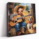 DRLWGTY Farmhouse Western Wall Decor, Cowboy Kid and Puppy Guitar Scene Canvas Art with Hand-Painted Glitter Accents, Rustic Country Ranch Kids Room Wall Art, Ready to Hang, 24L"×24W"
