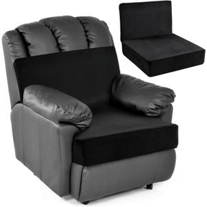 Foam Recliner Chair Cushions for Elderly, 4" Thick Chair Pads with Back Support for Office Chair, Non-Slip Supportive Seat Cushion with Lumbar Pillow (Black, 13" Backrest)