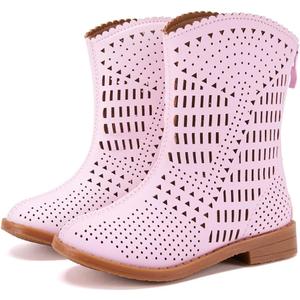 BMCiTYBM Girls Cowgirl Boots Unisex-Child Mid Calf Toddler Cowboy Boots Little Kids Western Boots Round Toe All Seasons Shoes (12-pink)