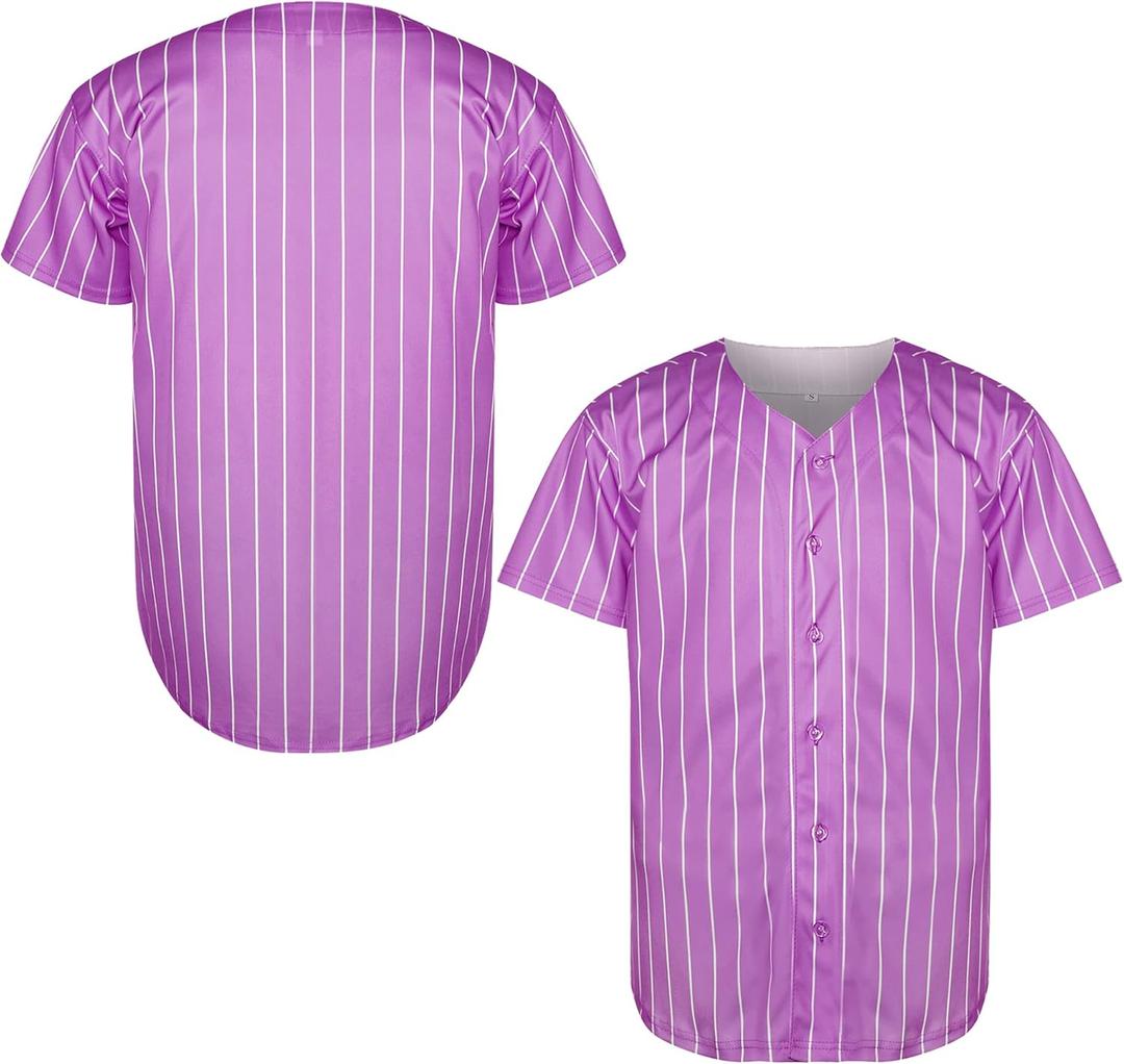 MESOSPERO Blank Jersey Plain Hipster Hip Hop for Men Button-Down Baseball Jersey Short Sleeve Shirt (Purple, S)