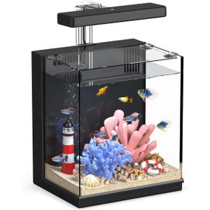 Beta Fish Tank, 2 Gallon Betta Fish Aquariums with Filter & Light, for Men, Fish Tanks for Kids & Starter, Black