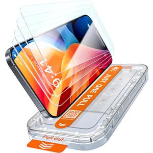 X-it 4-Pack HD Screen Protector for iPhone 15 Pro,[Military Grade Shatterproof],9H+ Tempered Glass,[Automatic dust Removal], 10x Military Protection, [Bubble-Free], Easy to Install,Case Friendly