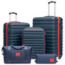 Coolife Suitcase Set 3 Piece Luggage Set Carry On Hardside Luggage with TSA Lock Spinner Wheels (Navy+Red, 5 piece set)