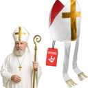 Adult Bishop Hat - Catholic Cardinal Priest Pope Hats - Saint Mitre Halloween Costume Accessory, Red White, One Size