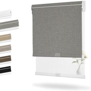 Boolegon Dual Roller Shades, Cordless Double Window Shades Blackout and Light Filtering Shades with Valance, Day and Night Roller Blinds for Home Office Door, Linen Grey & White, Custom Size (0_Custom Size, Linen Grey and White - Blackout & Filtering)