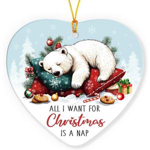 2025 Funny Christmas Ornaments Polar Bear for Kids, Cute Polar Bear Gifts for Women Men Coworkers Neighbors, Funny Gifts for Friends, Ceramic Ornament for Christmas Tree Decorations