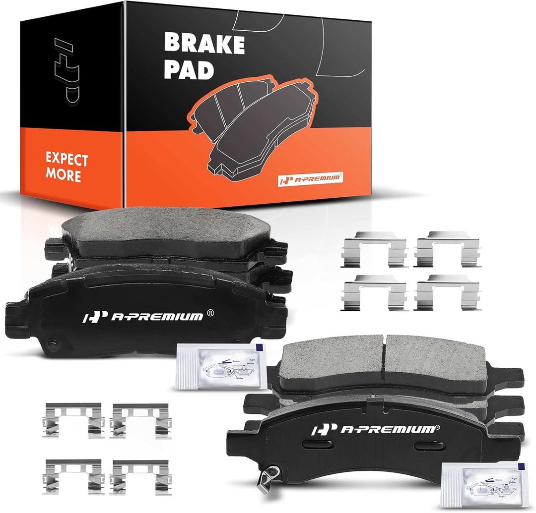 A-Premium Front and Rear Ceramic Disc Brake Pads Set Compatible with Select Buick, Chevy, GMC, Isuzu, Saab and Saturn Models - Enclave, Rainier, SSR, Trailblazer, Traverse, Acadia, Envoy, Ascender
