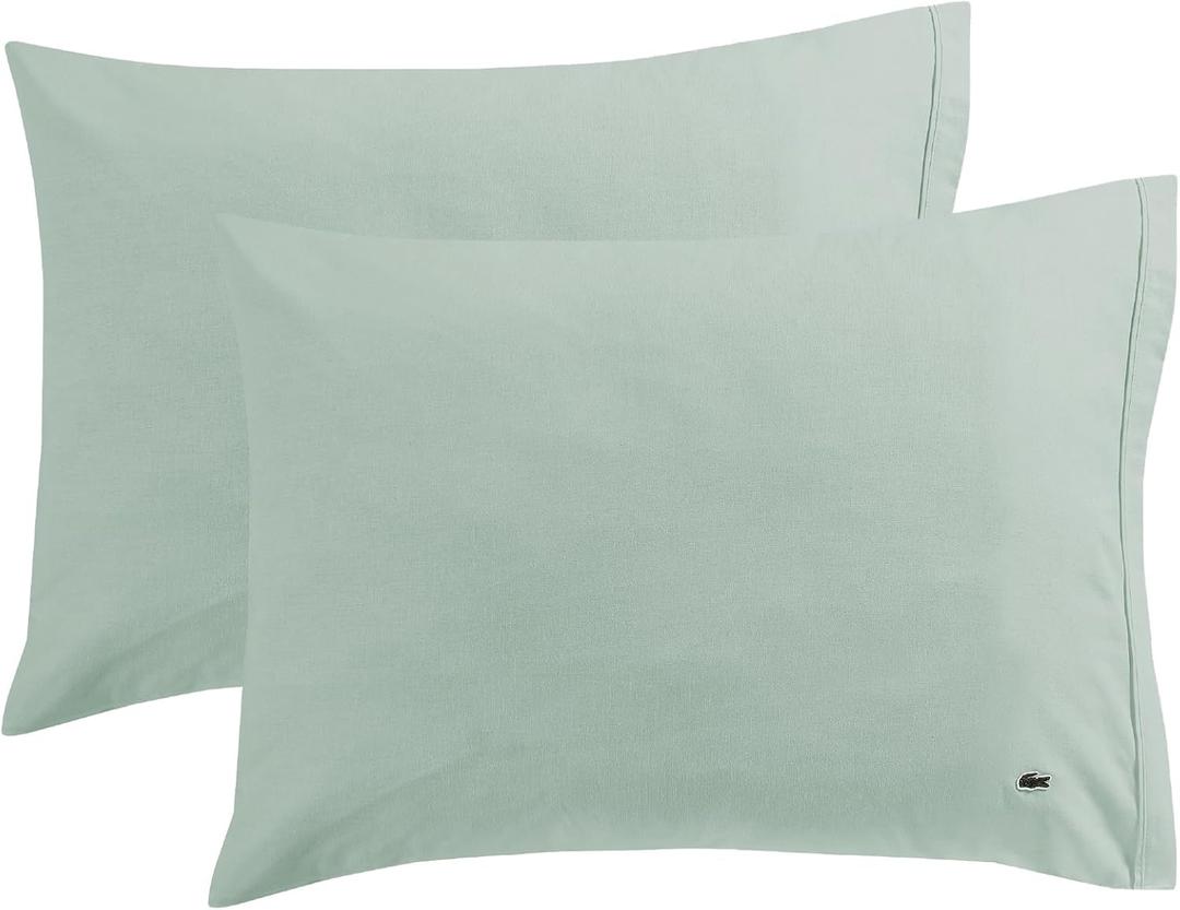 Lacoste 100% Cotton Percale 2-Piece Pair Pillowcase Set  Cool, Crisp, Matte, and Durable, Oeko-Tex Certified  Solid, Iced Mint, King