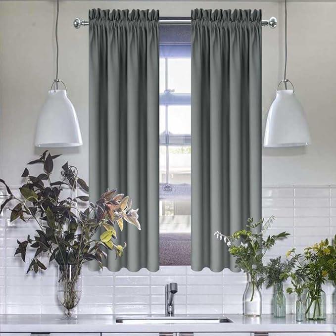 Grey Kitchen Curtains for Windows 2 Panels Set 36 Inch Length Farmhouse Blackout Curtains Privacy Cafe Curtain Tiers Short Drapes for Small Window RV Curtains for Camper