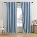 DUALIFE Extra Long 132 Inch Linen Blackout Curtains 2 Panels, Rod Pocket/Back Tab/Hook Belt Full Light Blocking Shade Curtains for Sliding Glass Door,50 Wide x 132 Length 11 FT, Dusty Blue