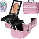 Makeup Case Organizer,Makeup Train Case, Trays Cosmetic Box Portable, Profesional for Salon Barber,Pink