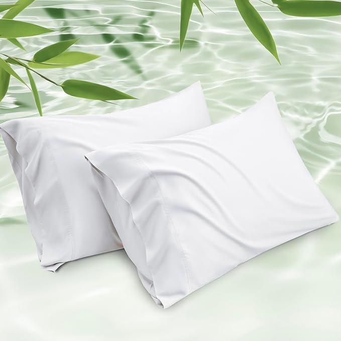 Bedsure Cooling Pillow Cases Queen Size Set of 2, Rayon Derived from Bamboo Cooling Pillowcases for Hot Sleepers, Cool Pillow Covers with Envelope Closure for Women, Men, White, 20x30 Inches