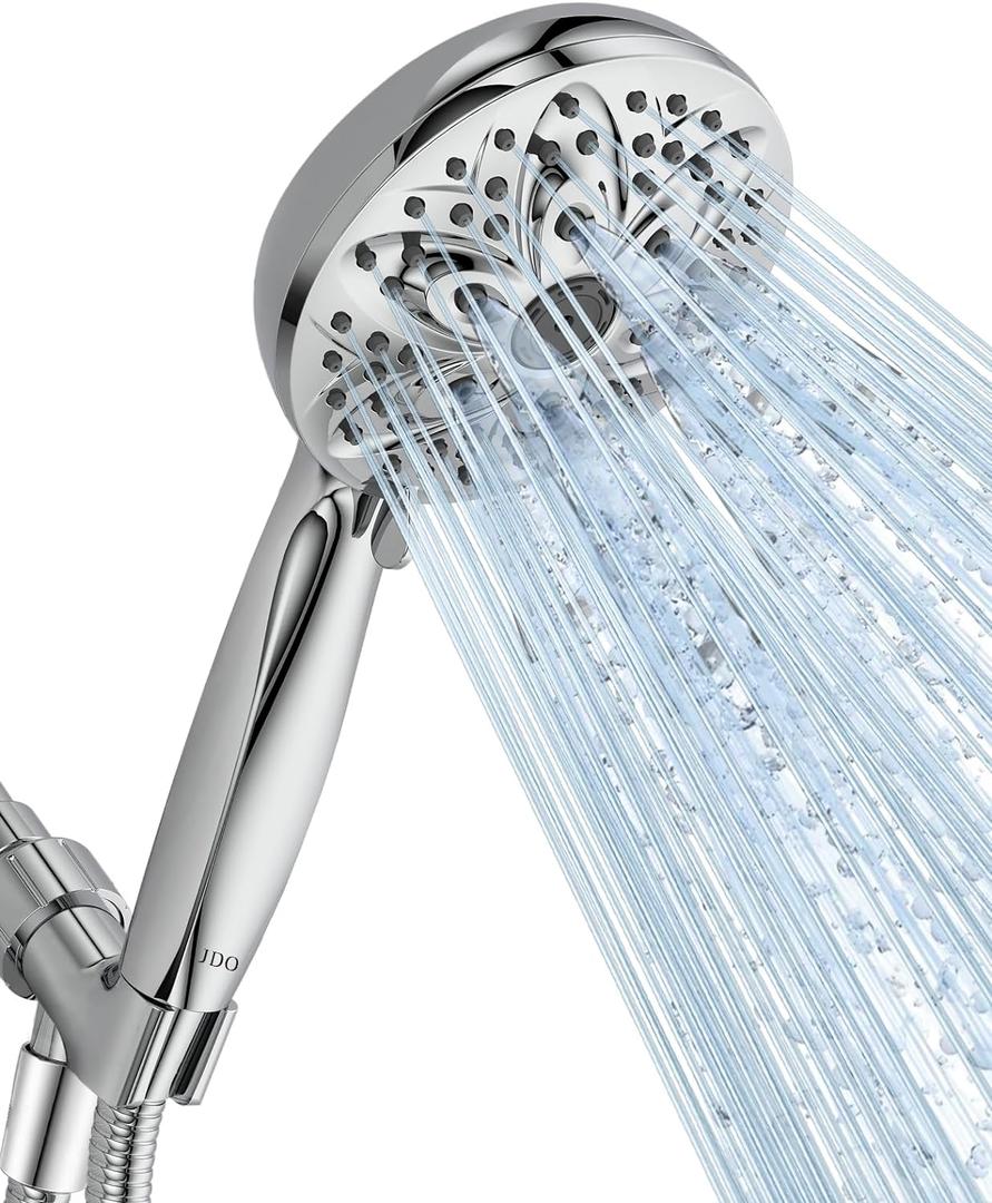 6-Setting Shower Head with Handheld, JDO High Pressure Hand held Shower Head, 4.7 Inch Chrome Detachable Showerhead Set with 59 Inch Stainless Steel Hose and Adjustable Showerhead Holder