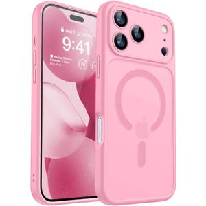 CANSHN Magnetic Compatible with iPhone 17 Pro Case, Upgraded [Full Camera Protection] [Compatible with Magsafe] [Translucent Matte] Shockproof Protective Phone Cover 6.3 Inch - Pink