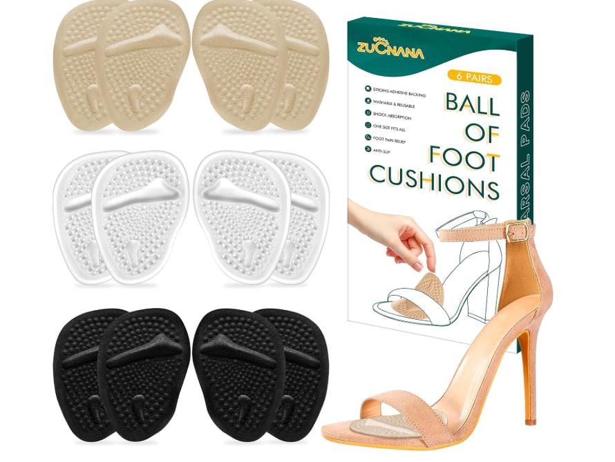 ZUCNANA Metatarsal Pads Ball of Foot Cushions (6 Pairs), Non Slip High Heel Cushion Inserts Women, One Size Fits All Shoe Inserts for Women and Men, Reusable Foot Pads All Day Pain Relief and Comfort