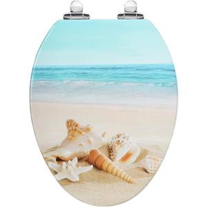 Angol Shiold Elongated Toilet Seat Molded Wood Toilet Seat with Quietly Close and Quick Release Hinges, Easy to Install also Easy to Clean (Elongated, Beach) 