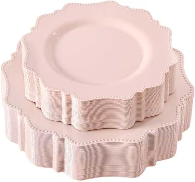 COLOSUS 60 Pack Pink Plastic Plates Set for 30 Guest, Pink Party Plates, Heavy Duty Pink Plates, include 30 Dinner plates& 30 Salad/Dessert plates for Party, Spring, Wedding, Birthday, Valentine's, Easter Day