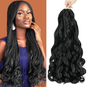 WIPPORYA French Curly Braiding Hair 24 Inch 6 Packs Black Loose Wave Bouncy Crochet Hair Pre Stretched 100g/pack Yaki Curly Braiding Hair for Black Women Hair Extensions (1B)
