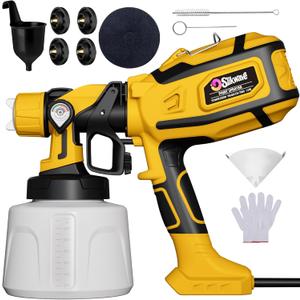 Paint Sprayer, 850W HVLP Spray Gun with 1400ml Detachable Container, Electric Paint Sprayers with 4 Nozzles & 2 Patterns - Portable Spray Guns Perfect for Fences, Sheds, Walls, Garden (Yellow)