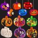 BABORUI 3D Unfinished Wood Fall Crafts for Kids Adults Toddlers, Wooden Pumpkins for Craft with Glow in The Dark Paint, DIY Pumpkin Painting Kit for Halloween Decorations