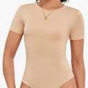 Cute Short Sleeve Tank Tops Bodysuit for Women Crew Neck Casual 2026 Summer Tops Size M