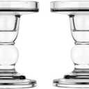 2Pcs Glass Candle Holders,Crystal Glass Candle Holder,Clear Pillar Taper Candlestick for Wedding, Party, Holiday Decoration (Medium)