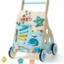 ROBOTIME Wooden Baby Push Walker, Ocean-Themed Wooden Baby Walker with Wheels, Sit-to-Stand Activity Center, Push Toy for Toddlers, for Boys and Girls