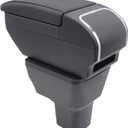 Double-Layer Armrest Box for Nissan Versa Almera 2020-2024 Car Center Storage Box Organizer Interior Hand Centre Consoles with Cup Holder Black Accessories