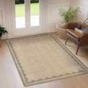 Scalloped Rug 4x6 Rugs for Entryway, Small Area Rugs Solid Jute Rug for Bedroom Girls, 4x6 Washable Rugs for Living Room, Non Slip Scalloped Bath Mat, Soft Dorm Nursery Carpet for Bedside, Jute