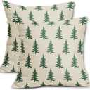 Green Christmas Tree Pillow Covers 20x20 Set of 2 Xmas Rustic Style Winter Print Decorative Outdoor Pillowcases Farmhouse Vintage Holiday Decorations Throw Cushion Case Decor for Couch Sofa Bed