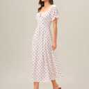 RIHOAS Womens Summer Dresses Square Neck Vintage Short Sleeve Midi Dress Casual Puff A Line Chiffon Sundress Short White, M (M)