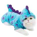 Anelekor Dinosaur Dog Clothes for Small Dogs - Fleece Winter Puppy Hoodies with Leash Ring, Cat Coat, Funny Dinosaur Costume for Christmas, Halloween (Blue, Small)