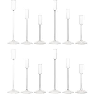 Candle Holder, Glass Taper Candle Tall Candlestick Holder, 3 Different Heights, for Table Centerpiece, Wedding, Party, Clear, 12pcs