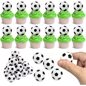 DRWATE 28pcs Soccer Ball Cake Topper Decorations Mini Soccer Ball Cup Cake Decorations For Soccer Party Birthday Party Football Sport Party Supplies (Style 01)