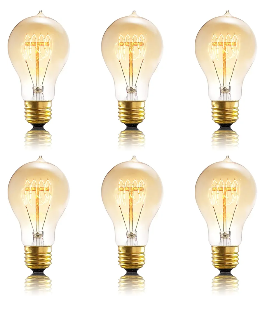 A19 Incandescent Light Bulbs 60 Watt,120v Edison Bulbs Dimmable 2200k Warm Yellow E26 Base, Antique Retro Style Incandescent Bulb, Amber Glass Squirrel Cage Filament Decorative Lamp, 6Pack