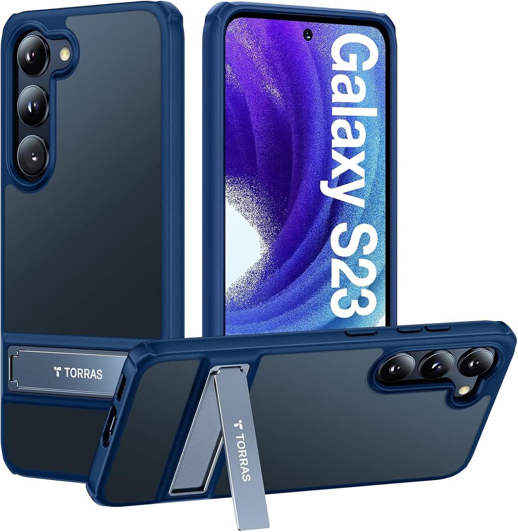 TORRAS MarsClimber Designed for Samsung Galaxy S23 Case 6.1'' [3 Stand Ways Kickstand] [8FT Military-Grade Drop Protection] Translucent Protective Slim Phone Cases for Samsung S23 Case 5G, Blue
