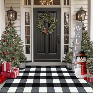 FONEYI Buffalo Plaid Outdoor Rug, 32"x48" Checkered Front Door Mat, Non Slip Absorbent Entryway Rug Doormat Indoor, Washable Outdoor Rugs for Layered Door Mats Front Porch/Farmhouse Black and White