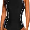 beautyin Women's One Piece Athletic Racerback Swimsuit Slimming Bathing Suit (Black&white) S