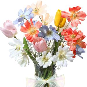 Hoteam 8 Pcs Wildflower Artificial Flowers Fake Flowers 24'' Cosmos Silk Flower 18'' Faux Tulip Long Stem Wildflower Colorful Coreopsis Bouquet for Wedding Floral Arrangements Garden Table Decoration