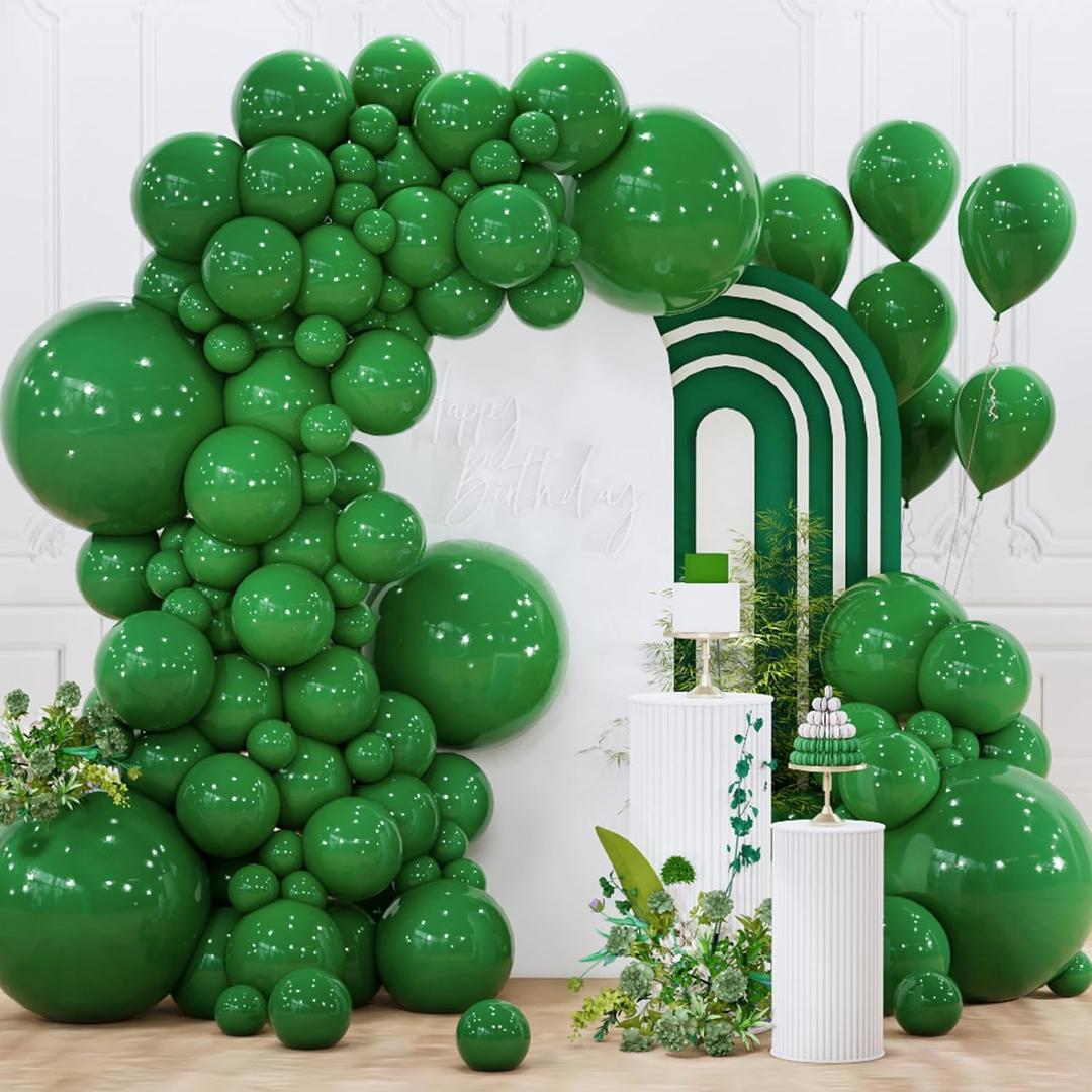 PartyWoo Green Balloons 140 pcs Different Sizes of 18 12 10 5 Inch Dark Green Balloon Arch Kit Garland for Birthday Graduation Bachelorette Dinosaur Jungle Golf Theme Party Decorations Green-Y56