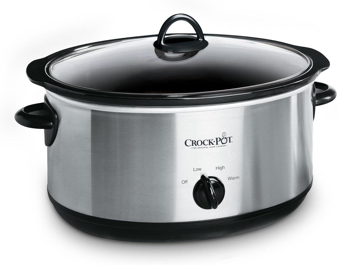 Crock-Pot 7-Quart Manual Slow Cooker, Family Size Serves 8+ People & Fits 6-lb Roast, Removable Stoneware with Warming Setting, Dishwasher Safe for Easy Cleanup, Stainless Steel