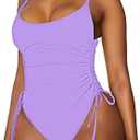 Viottiset Women's Ruched High Cut One Piece Swimsuit Tummy Control Bathing Suit Monokini, Large